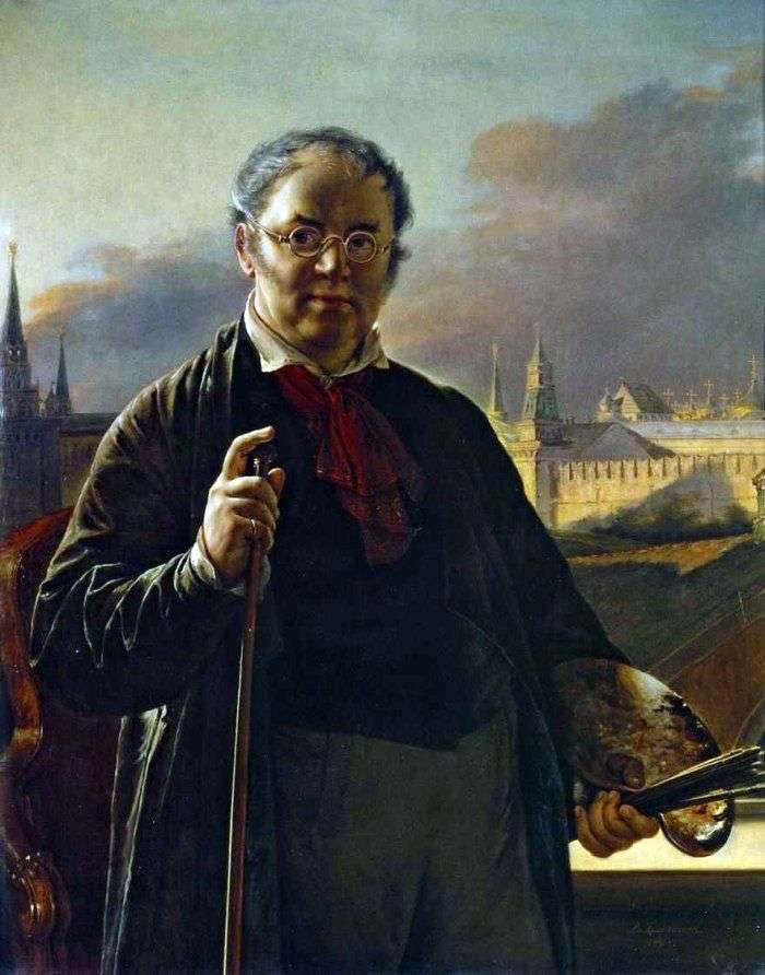  Автопортрет с кистями на фоне Московского Кремля   Василий Тропинин