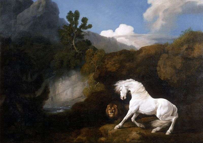  Белая лошадь, напуганная львом   Джордж Стаббс