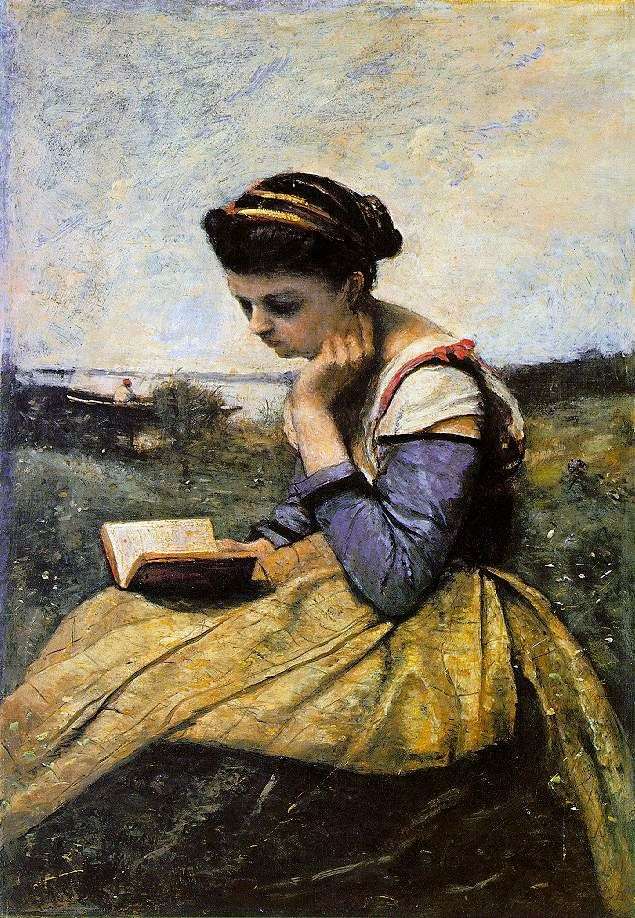  Читающая женщина в пейзаже   Камиль Коро