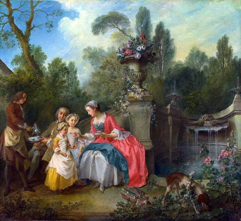  Дама и кавалер с двумя девочками в саду   Никола Ланкре