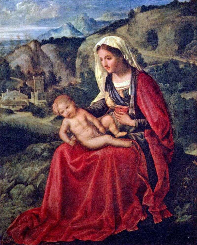  Дева Мария с младенцем на фоне пейзажа   Джорджоне