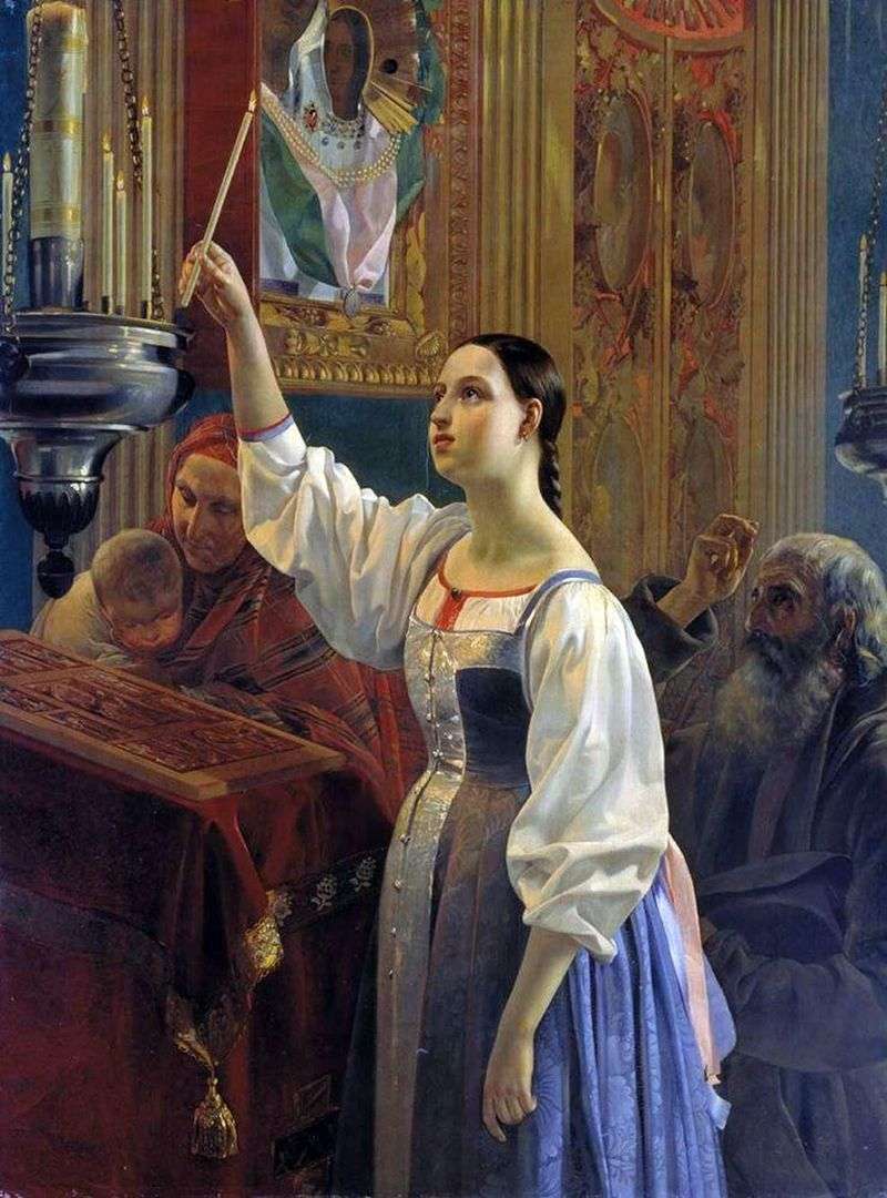  Девушка, ставящая свечу перед образом   Григорий Михайлов