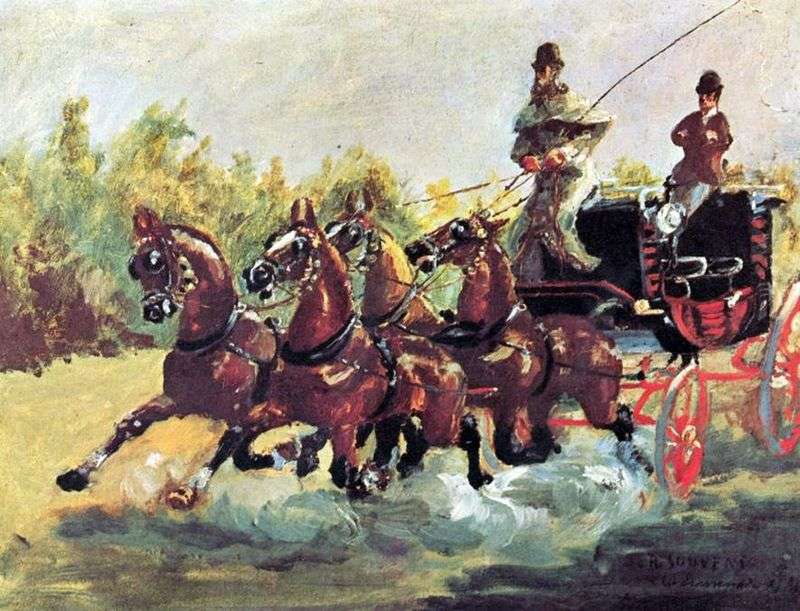  Граф Альфонс де Тулуз Лотрек правит упряжкой из четырех лошадей   Анри де Тулуз Лотрек