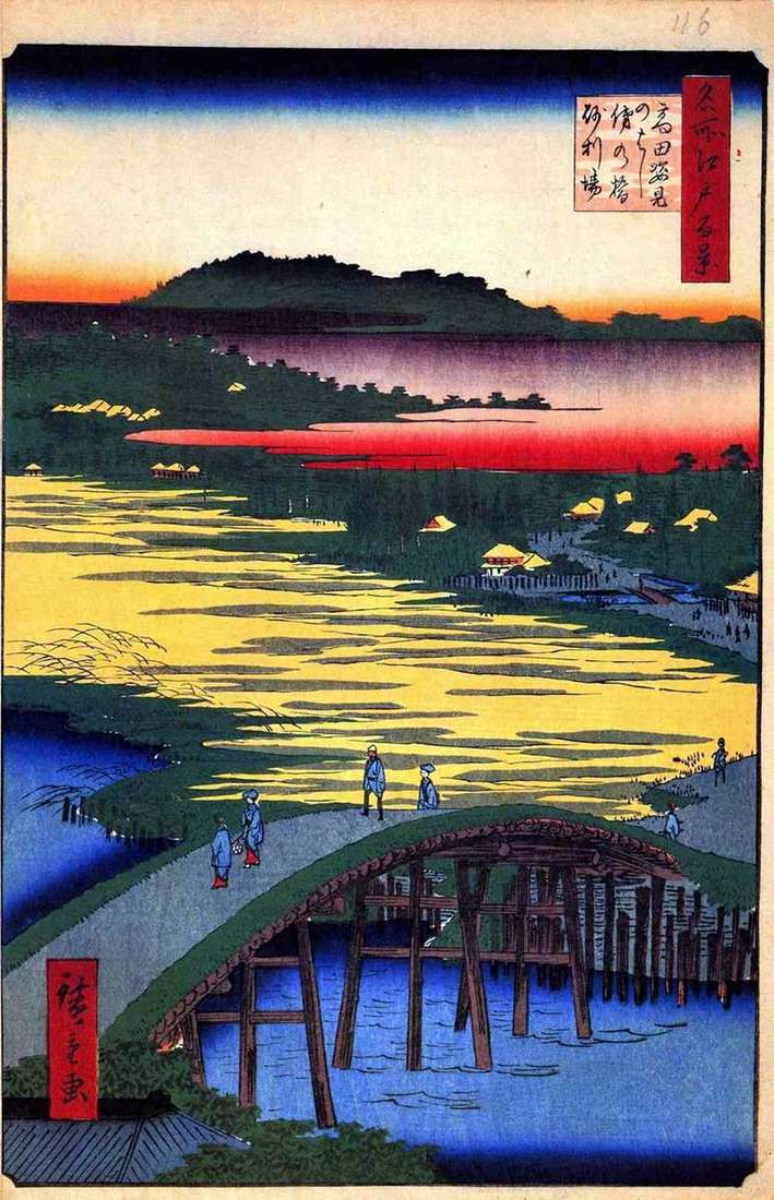  Мост Сугатамихаси, мост Омо кагэхаси и селение Дзяриба   Утагава Хиросигэ