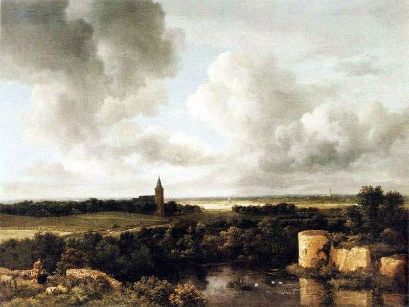  Пейзаж с руинами замка и церковью   Якоб ван Рейсдал