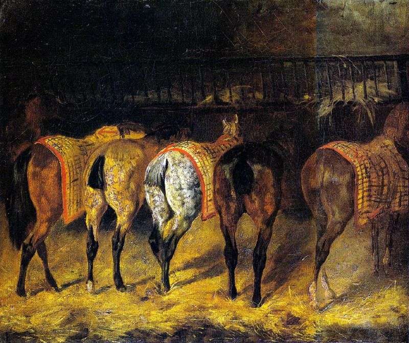  Пять лошадей, повернутых крупом, в конюшне   Теодор Жерико