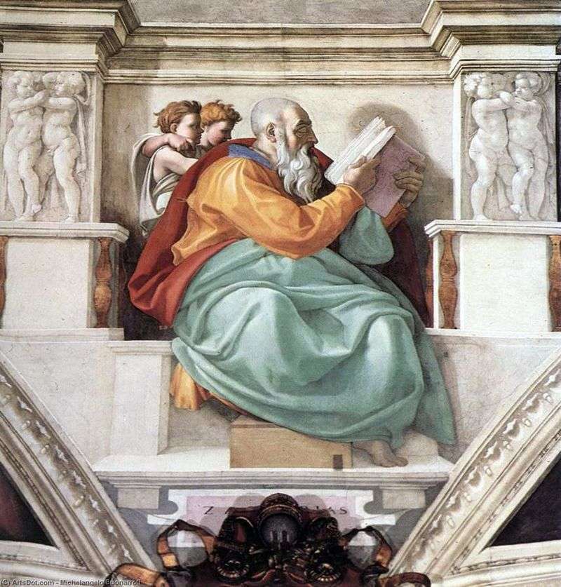  Пророк Захария, отец Иоанна Крестителя (фреска)   Микеланджело Буонарроти