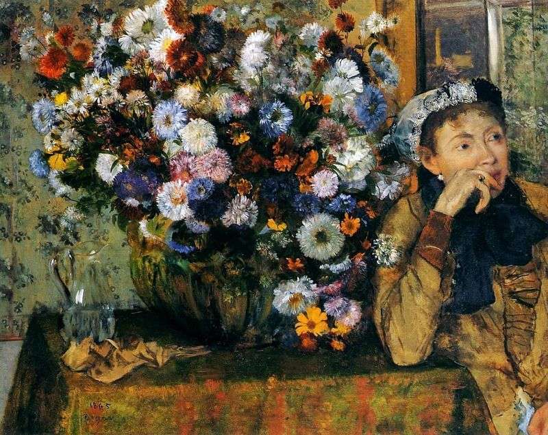  Женщина, сидящая у вазы с цветами   Эдгар Дега