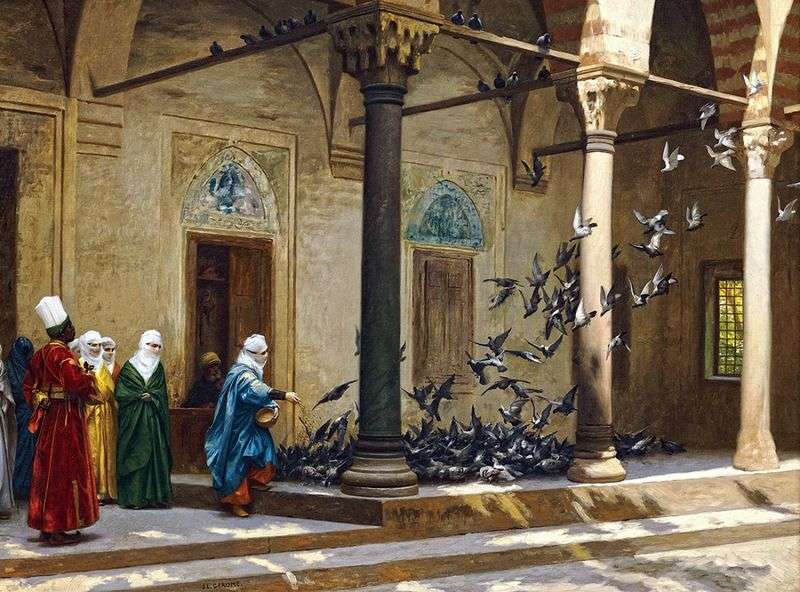 Женщины гарема кормят голубей   Жан Леон Жероме
