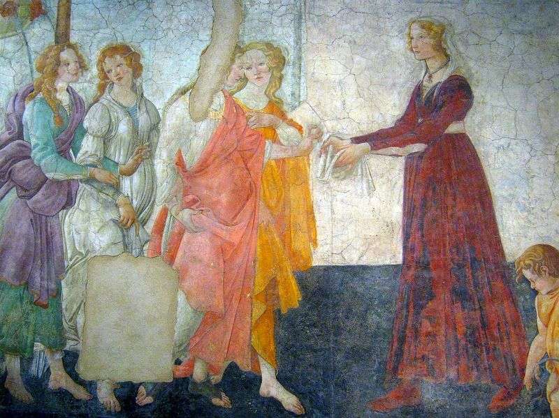  Фрески виллы Мачерелли. Молодая женщина принимает дары от Венеры и трех граций   Сандро Боттичелли