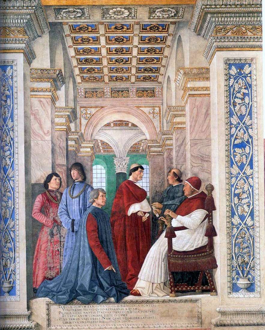  Папа Сикст IV назначает Платину хранителем Ватиканской библиотеки   Мелоццо да Форли